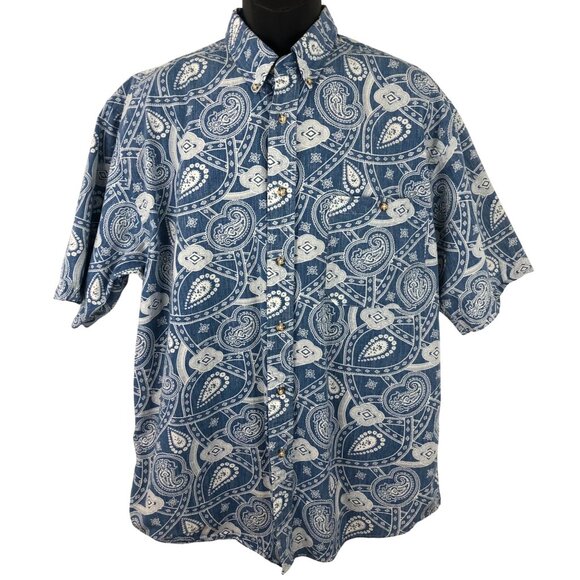 Eddie Bauer Other - Eddie Bauer Blue Short Sleeve Button Up Shirt Paisley Print Men's Size Large